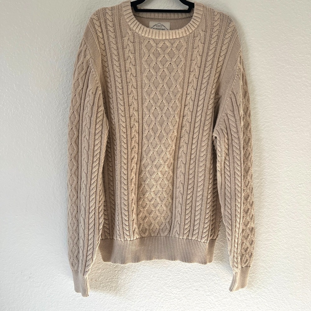 St Johns Bay Sz XL Fisherman Cable Chunky Knit Sweater Crew Pullover‎ Beige Mens